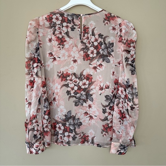 Vince Camuto Women L Top Long Sheer Puff Sleeve Blouse Floral Fairy Feminine - Picture 6 of 10